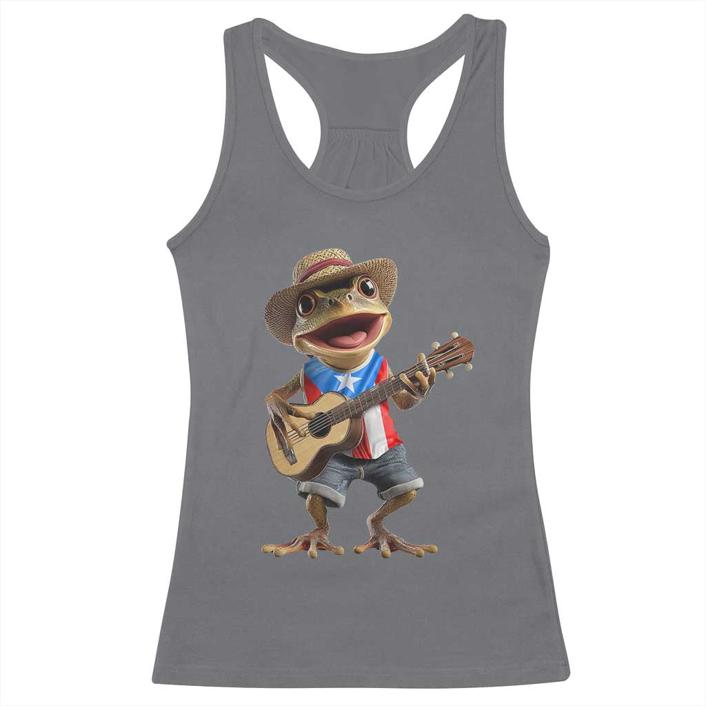 Puerto Rico Coqui Frog Puerto Rican Flag Taino Boricua Guitar Racerback Tank Top TS11 Charcoal Print Your Wear