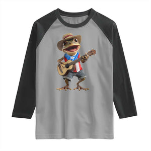 Puerto Rico Coqui Frog Puerto Rican Flag Taino Boricua Guitar Raglan Shirt TS11 Sport Gray Black Print Your Wear