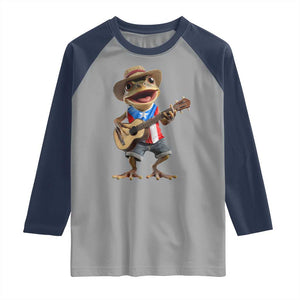 Puerto Rico Coqui Frog Puerto Rican Flag Taino Boricua Guitar Raglan Shirt TS11 Sport Gray Navy Print Your Wear