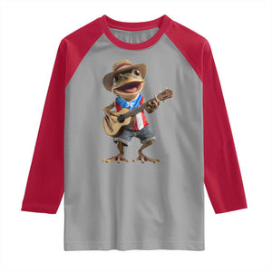 Puerto Rico Coqui Frog Puerto Rican Flag Taino Boricua Guitar Raglan Shirt TS11 Sport Gray Red Print Your Wear
