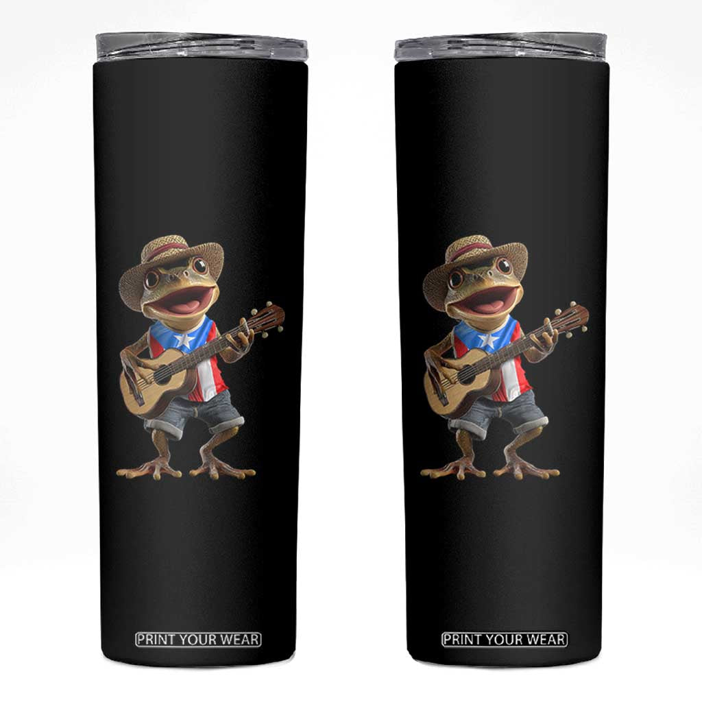 Puerto Rico Coqui Frog Puerto Rican Flag Taino Boricua Guitar Skinny Tumbler TS11 Black Print Your Wear
