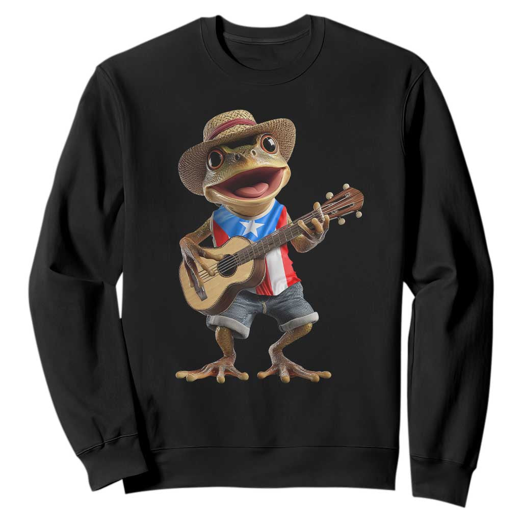 Puerto Rico Coqui Frog Puerto Rican Flag Taino Boricua Guitar Sweatshirt TS11 Black Print Your Wear