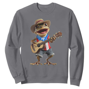 Puerto Rico Coqui Frog Puerto Rican Flag Taino Boricua Guitar Sweatshirt TS11 Charcoal Print Your Wear