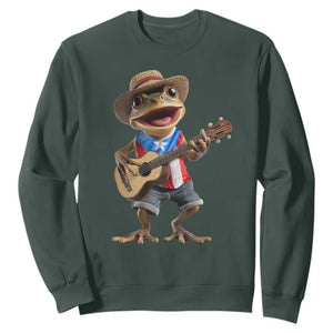 Puerto Rico Coqui Frog Puerto Rican Flag Taino Boricua Guitar Sweatshirt TS11 Dark Forest Green Print Your Wear