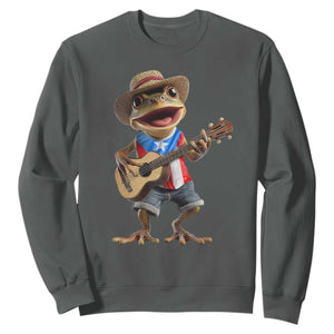 Puerto Rico Coqui Frog Puerto Rican Flag Taino Boricua Guitar Sweatshirt TS11 Dark Heather Print Your Wear