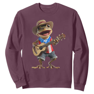 Puerto Rico Coqui Frog Puerto Rican Flag Taino Boricua Guitar Sweatshirt TS11 Maroon Print Your Wear