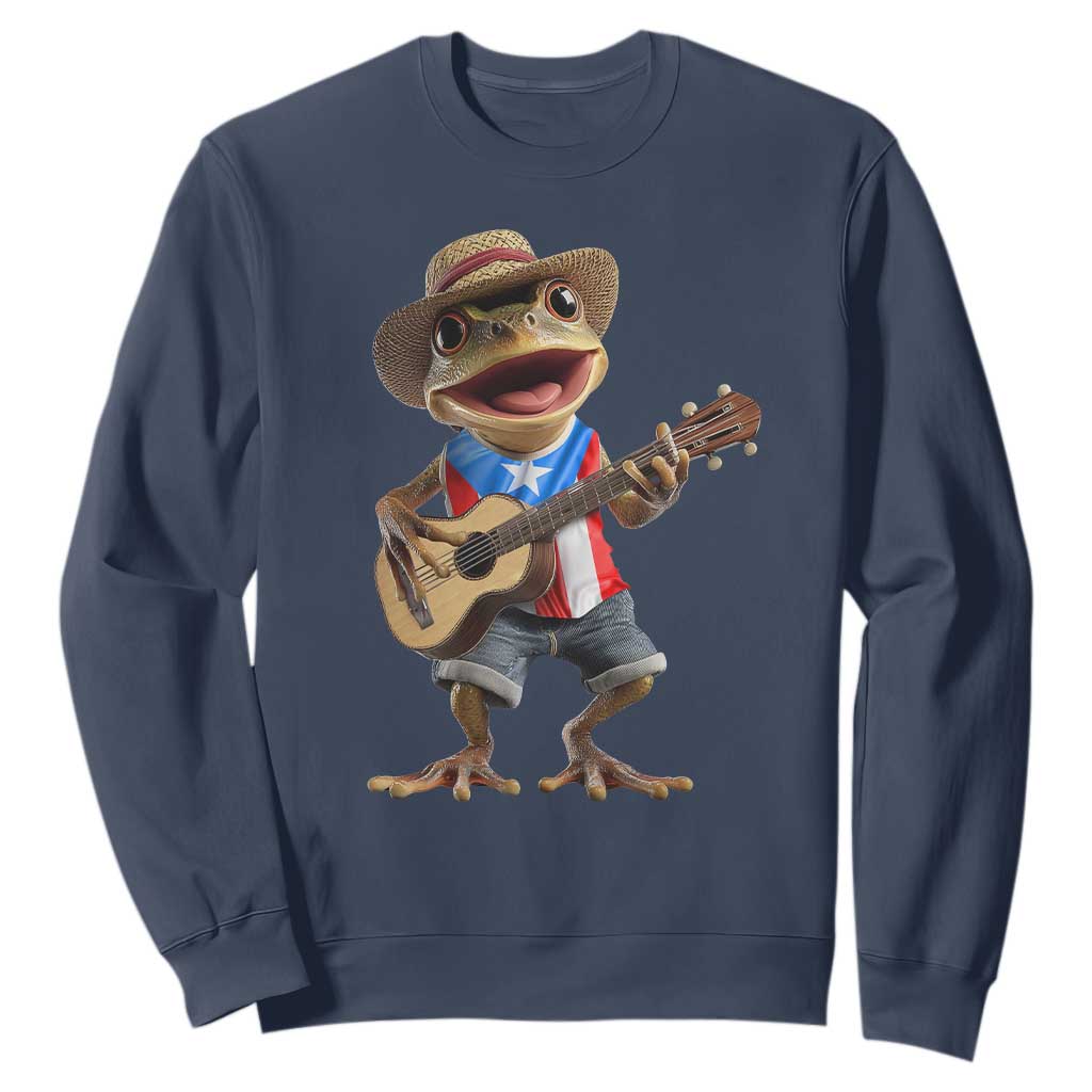 Puerto Rico Coqui Frog Puerto Rican Flag Taino Boricua Guitar Sweatshirt TS11 Navy Print Your Wear