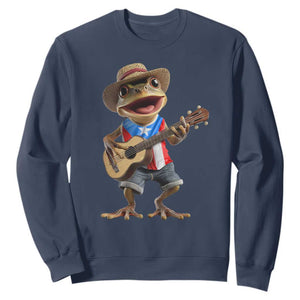 Puerto Rico Coqui Frog Puerto Rican Flag Taino Boricua Guitar Sweatshirt TS11 Navy Print Your Wear