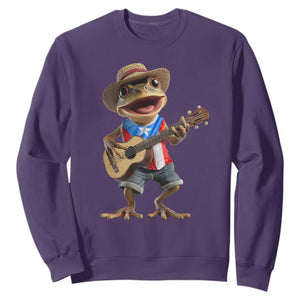 Puerto Rico Coqui Frog Puerto Rican Flag Taino Boricua Guitar Sweatshirt TS11 Purple Print Your Wear