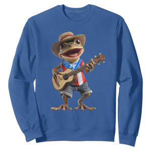 Puerto Rico Coqui Frog Puerto Rican Flag Taino Boricua Guitar Sweatshirt TS11 Royal Blue Print Your Wear