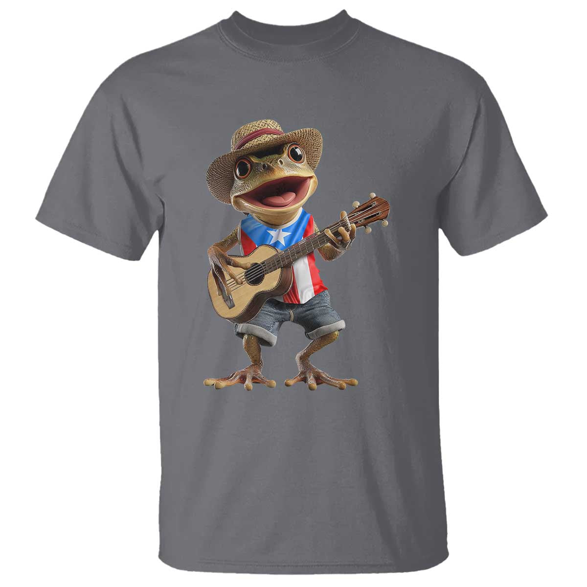 Puerto Rico Coqui Frog Puerto Rican Flag Taino Boricua Guitar T Shirt TS11 Charcoal Print Your Wear