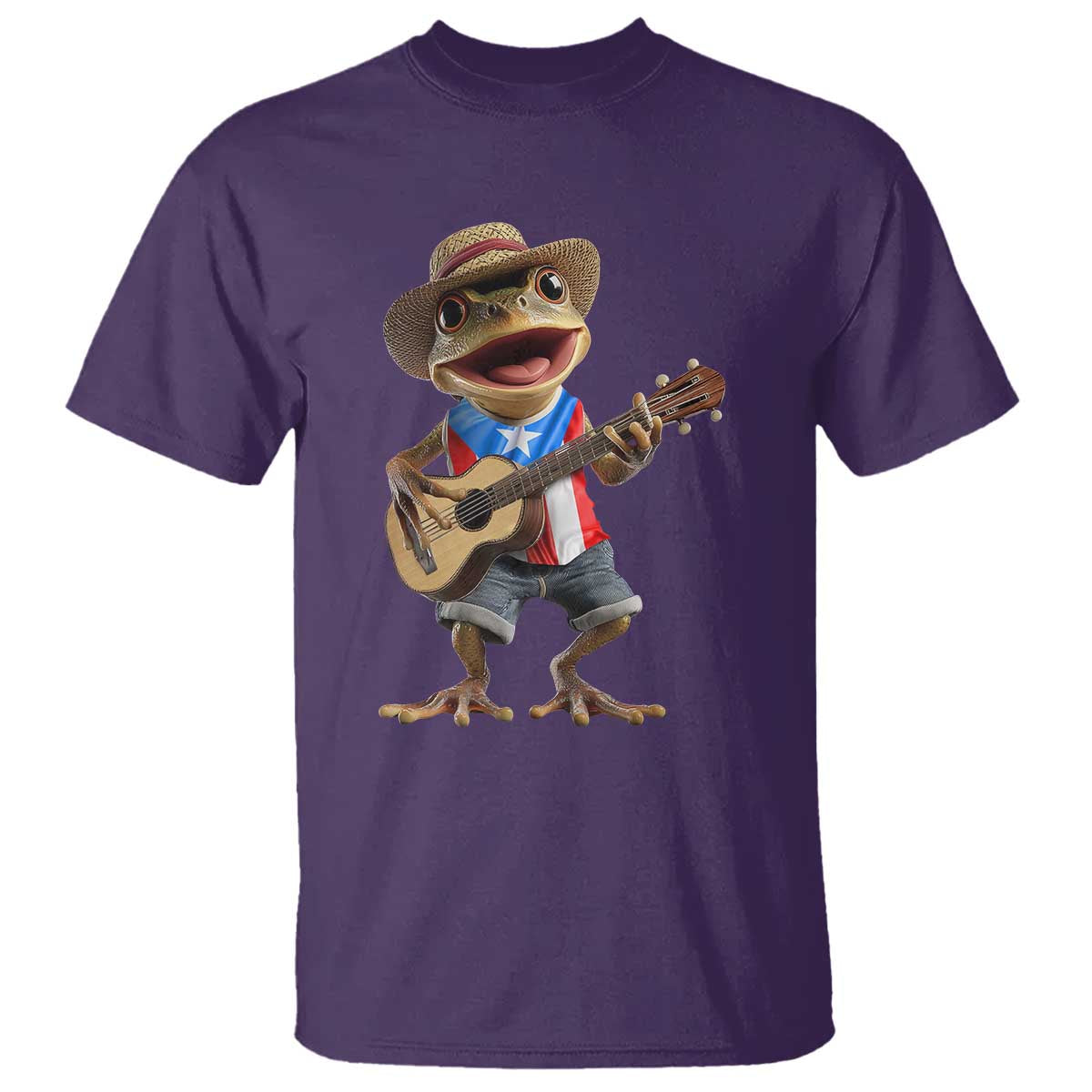 Puerto Rico Coqui Frog Puerto Rican Flag Taino Boricua Guitar T Shirt TS11 Purple Print Your Wear