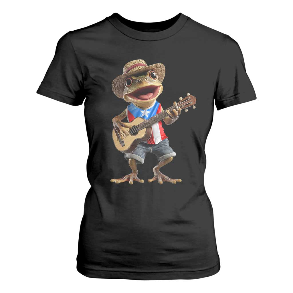 Puerto Rico Coqui Frog Puerto Rican Flag Taino Boricua Guitar T Shirt For Women TS11 Black Print Your Wear