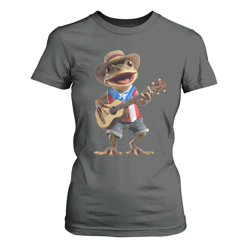 Puerto Rico Coqui Frog Puerto Rican Flag Taino Boricua Guitar T Shirt For Women TS11 Dark Heather Print Your Wear