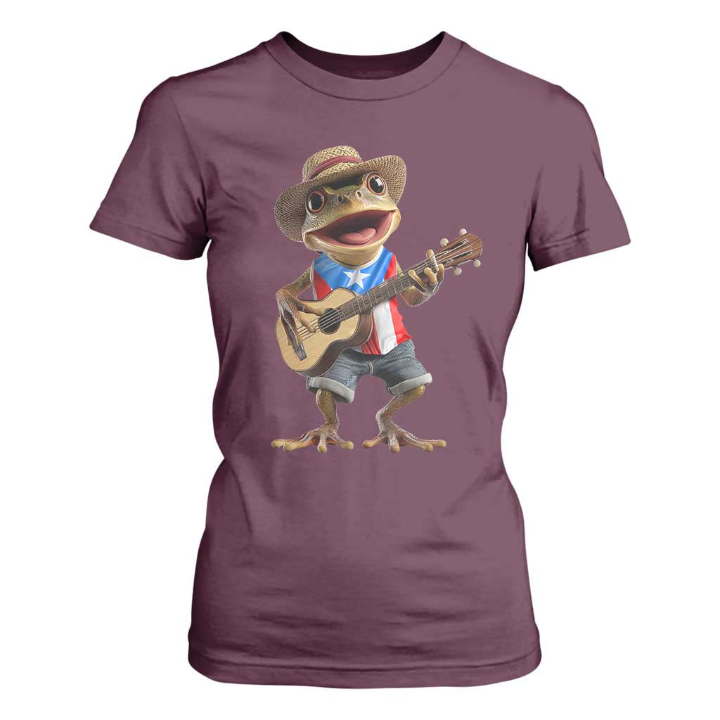 Puerto Rico Coqui Frog Puerto Rican Flag Taino Boricua Guitar T Shirt For Women TS11 Maroon Print Your Wear