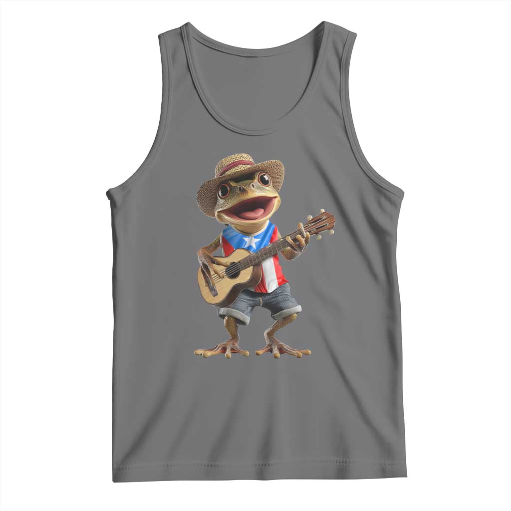 Puerto Rico Coqui Frog Puerto Rican Flag Taino Boricua Guitar Tank Top TS11 Black Heather Print Your Wear