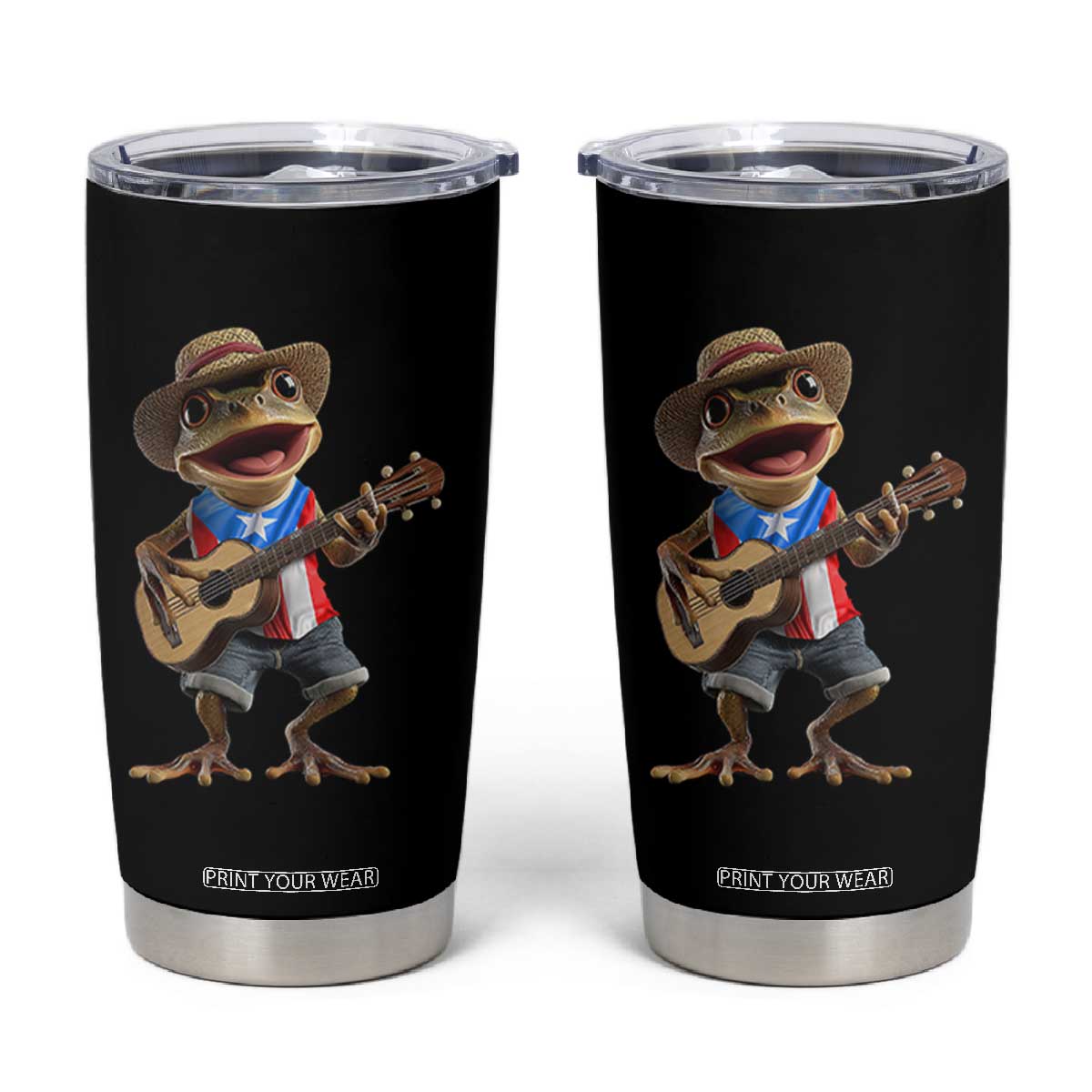 Puerto Rico Coqui Frog Puerto Rican Flag Taino Boricua Guitar Tumbler Cup TS11 Black Print Your Wear