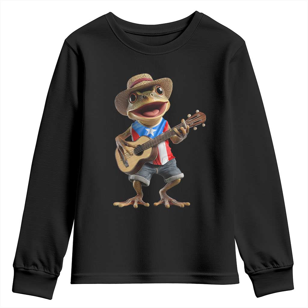 Puerto Rico Coqui Frog Puerto Rican Flag Taino Boricua Guitar Youth Sweatshirt TS11 Black Print Your Wear