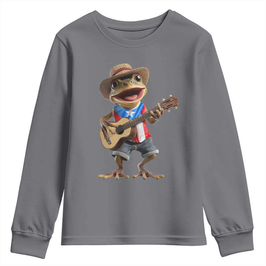 Puerto Rico Coqui Frog Puerto Rican Flag Taino Boricua Guitar Youth Sweatshirt TS11 Charcoal Print Your Wear