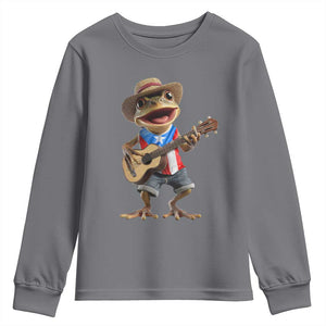 Puerto Rico Coqui Frog Puerto Rican Flag Taino Boricua Guitar Youth Sweatshirt TS11 Charcoal Print Your Wear