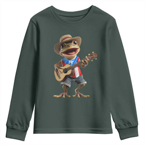 Puerto Rico Coqui Frog Puerto Rican Flag Taino Boricua Guitar Youth Sweatshirt TS11 Dark Forest Green Print Your Wear