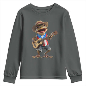 Puerto Rico Coqui Frog Puerto Rican Flag Taino Boricua Guitar Youth Sweatshirt TS11 Dark Heather Print Your Wear
