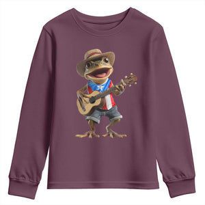 Puerto Rico Coqui Frog Puerto Rican Flag Taino Boricua Guitar Youth Sweatshirt TS11 Maroon Print Your Wear