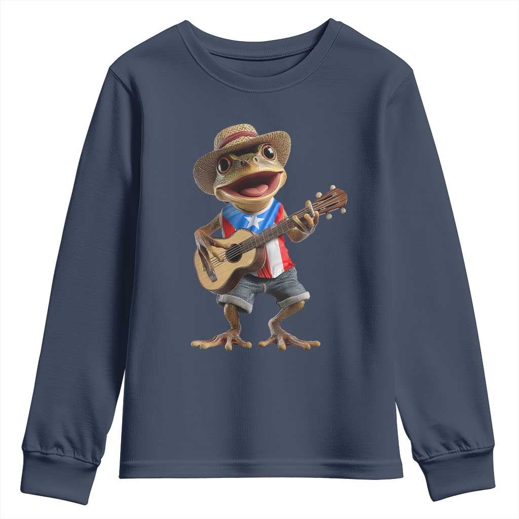 Puerto Rico Coqui Frog Puerto Rican Flag Taino Boricua Guitar Youth Sweatshirt TS11 Navy Print Your Wear