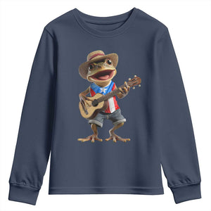 Puerto Rico Coqui Frog Puerto Rican Flag Taino Boricua Guitar Youth Sweatshirt TS11 Navy Print Your Wear