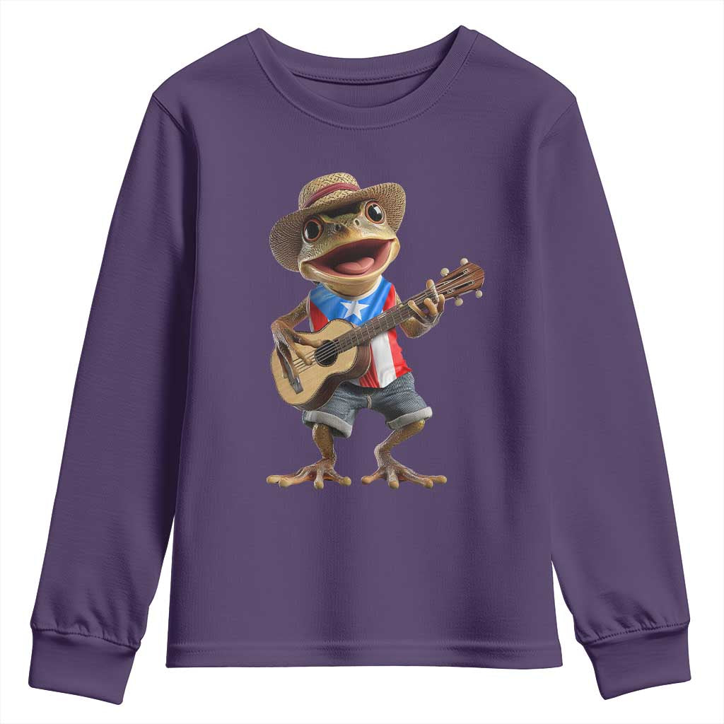Puerto Rico Coqui Frog Puerto Rican Flag Taino Boricua Guitar Youth Sweatshirt TS11 Purple Print Your Wear