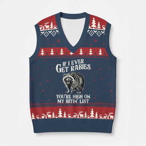 Funny If I Ever Get Rabies You're High On My Bitin' List Racoon V-Neck Knit Sweater Vest TS11 Navy Red Print Your Wear