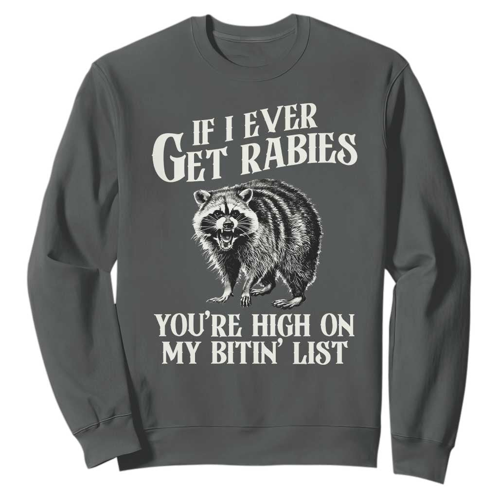 Funny If I Ever Get Rabies You're High On My Bitin' List Racoon Sweatshirt TS11 Dark Heather Print Your Wear