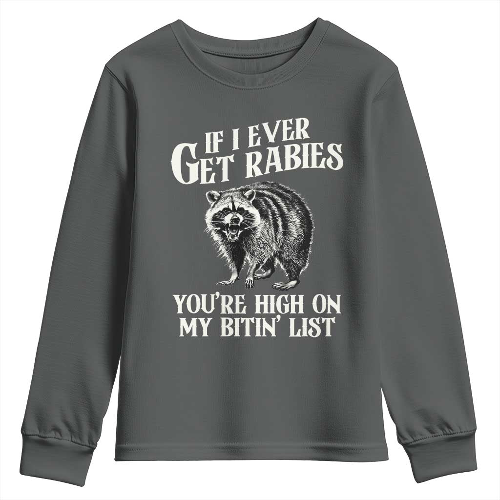 Funny If I Ever Get Rabies You're High On My Bitin' List Racoon Youth Sweatshirt TS11 Dark Heather Print Your Wear