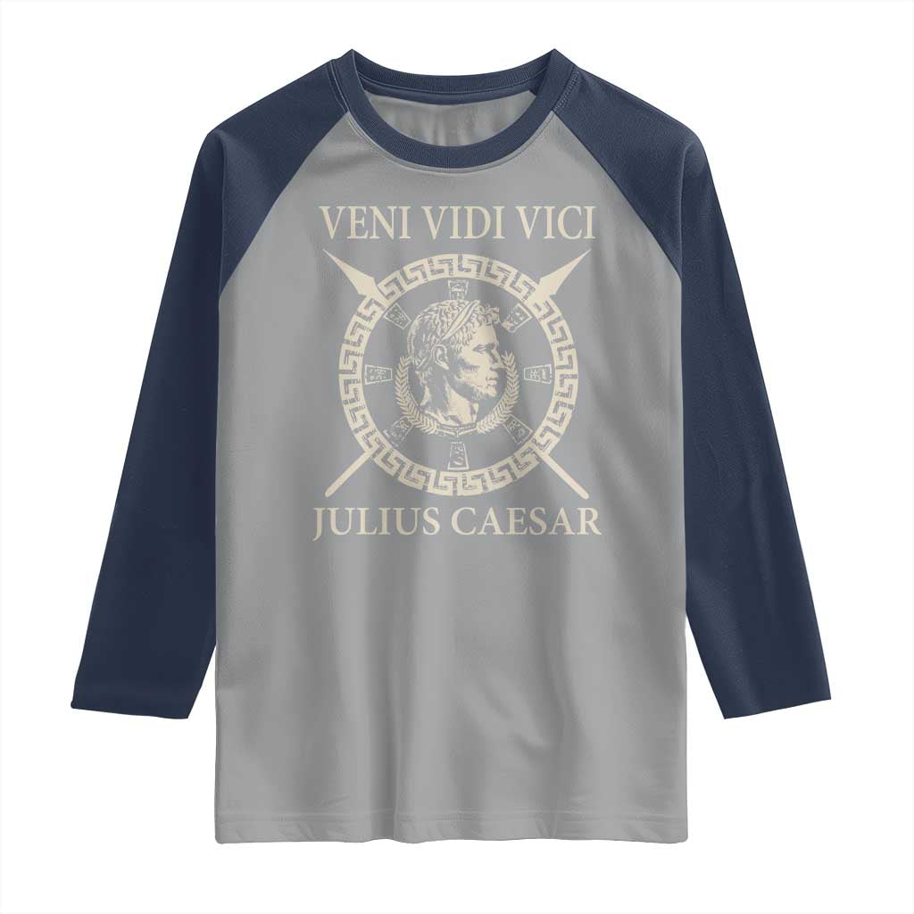 Julius Caesar Raglan Shirt Veni Vidi Vici Roman History TS11 Sport Gray Navy Print Your Wear