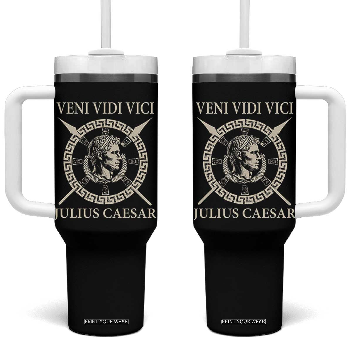 Julius Caesar Tumbler With Handle Veni Vidi Vici Roman History TS11 One Size: 40 oz Black Print Your Wear