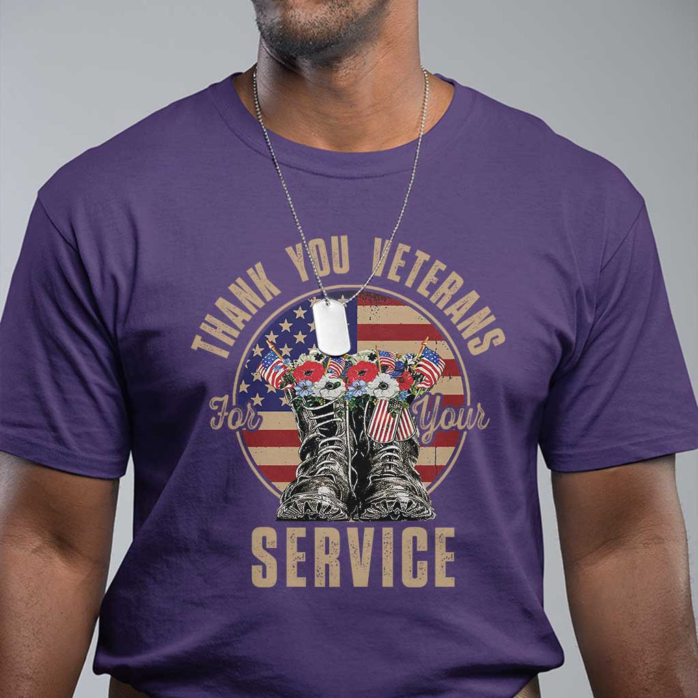 Veterans T Shirt Thank You Veterans For Your Service American Flag Combat Shoes TS11 Purple Print Your Wear