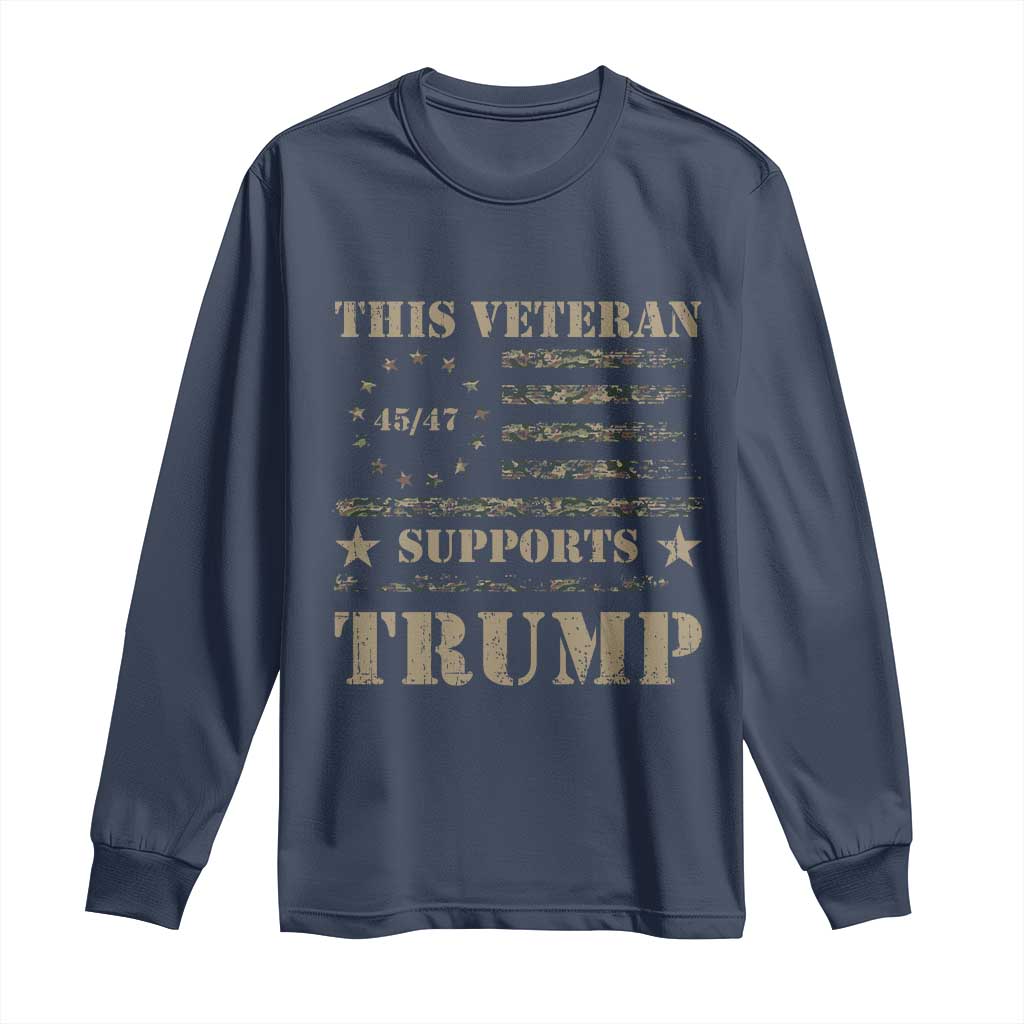 Trump Supporter 2024 Long Sleeve Shirt This Veteran Supports Trump Camo Betsy Ross Flag TS11 Navy Print Your Wear