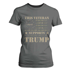Trump Supporter 2024 T Shirt For Women This Veteran Supports Trump Camo Betsy Ross Flag TS11 Dark Heather Print Your Wear