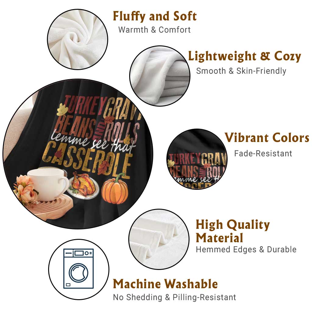 Thanksgiving Throw Blanket Turkey Gravy Beans And Rolls Lemme See That Casserole Foods TS11 Print Your Wear