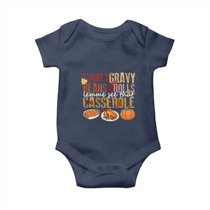 Thanksgiving Baby Onesie Turkey Gravy Beans And Rolls Lemme See That Casserole Foods TS11 Navy Print Your Wear