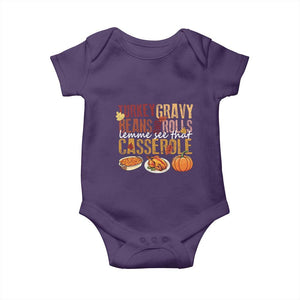 Thanksgiving Baby Onesie Turkey Gravy Beans And Rolls Lemme See That Casserole Foods TS11 Purple Print Your Wear