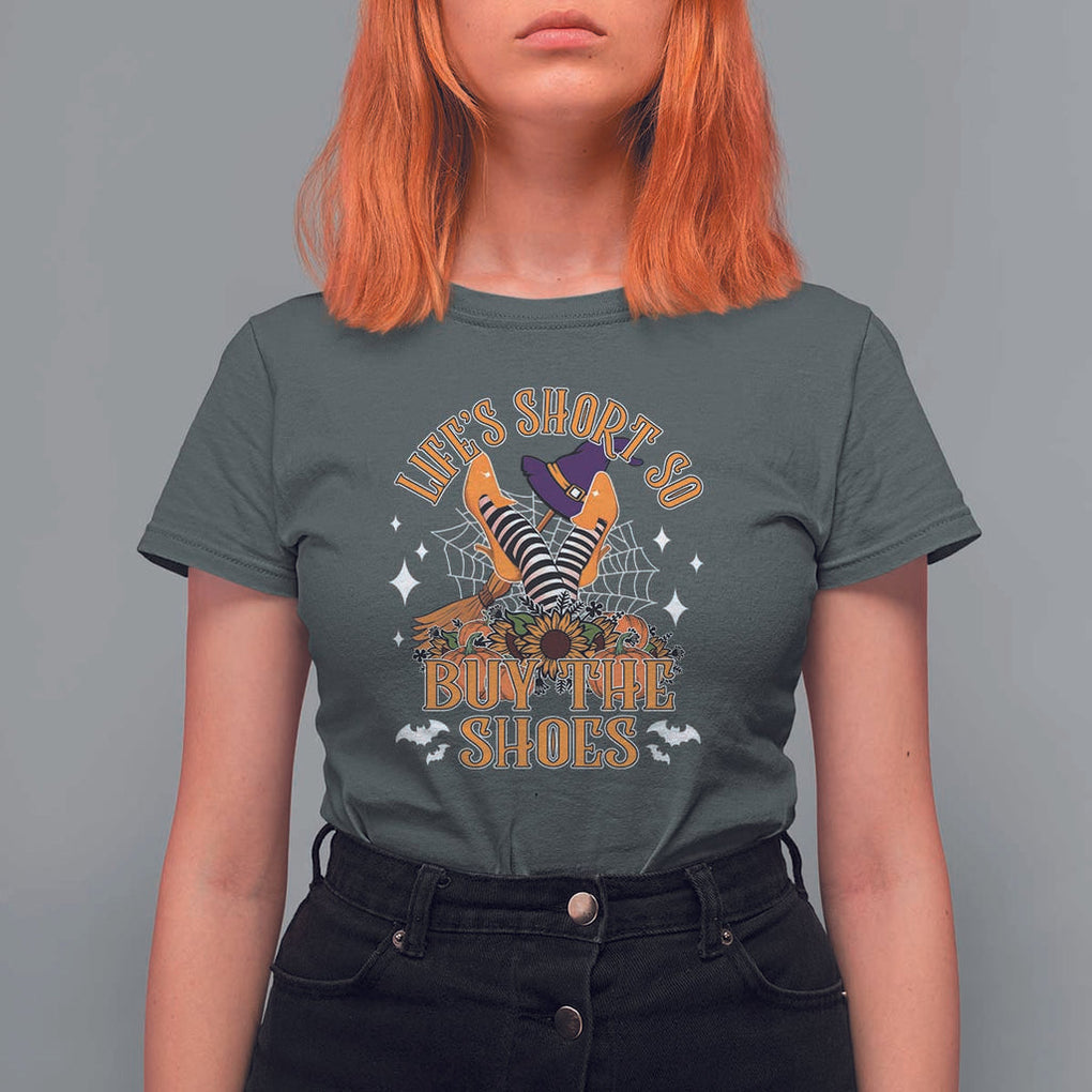 Halloween Witches T Shirt For Women Life's Short So Buy The Shoes Spider Web Fall Season TS11 Dark Heather Print Your Wear
