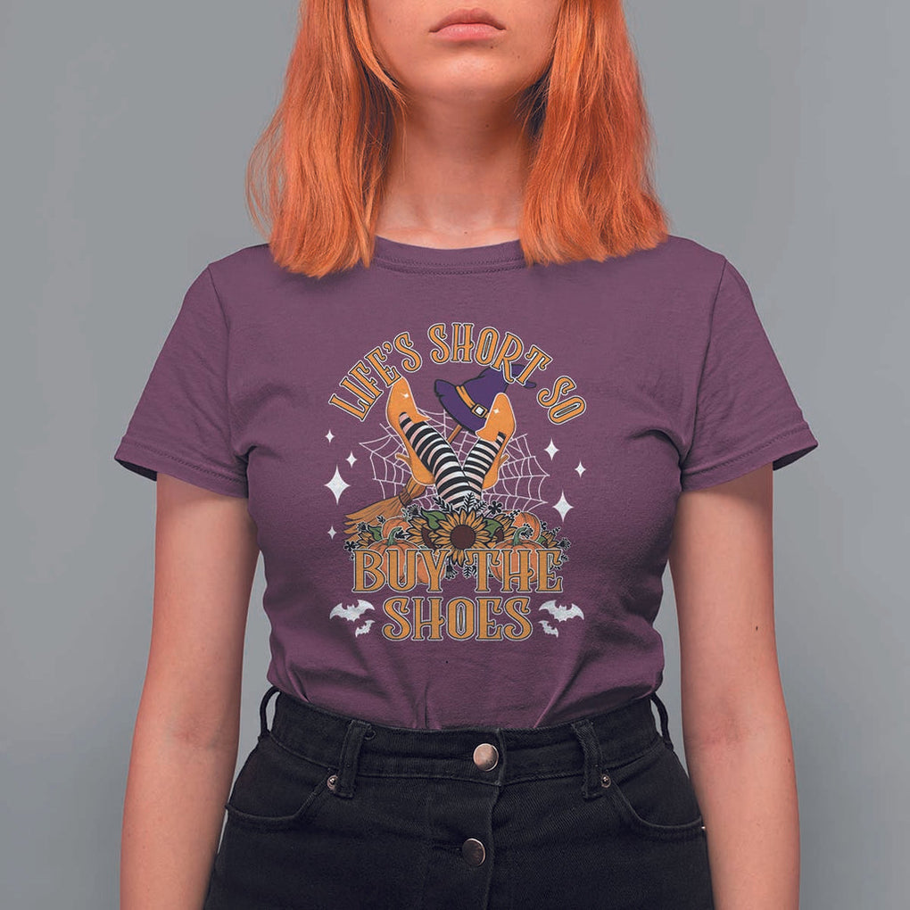 Halloween Witches T Shirt For Women Life's Short So Buy The Shoes Spider Web Fall Season TS11 Maroon Print Your Wear