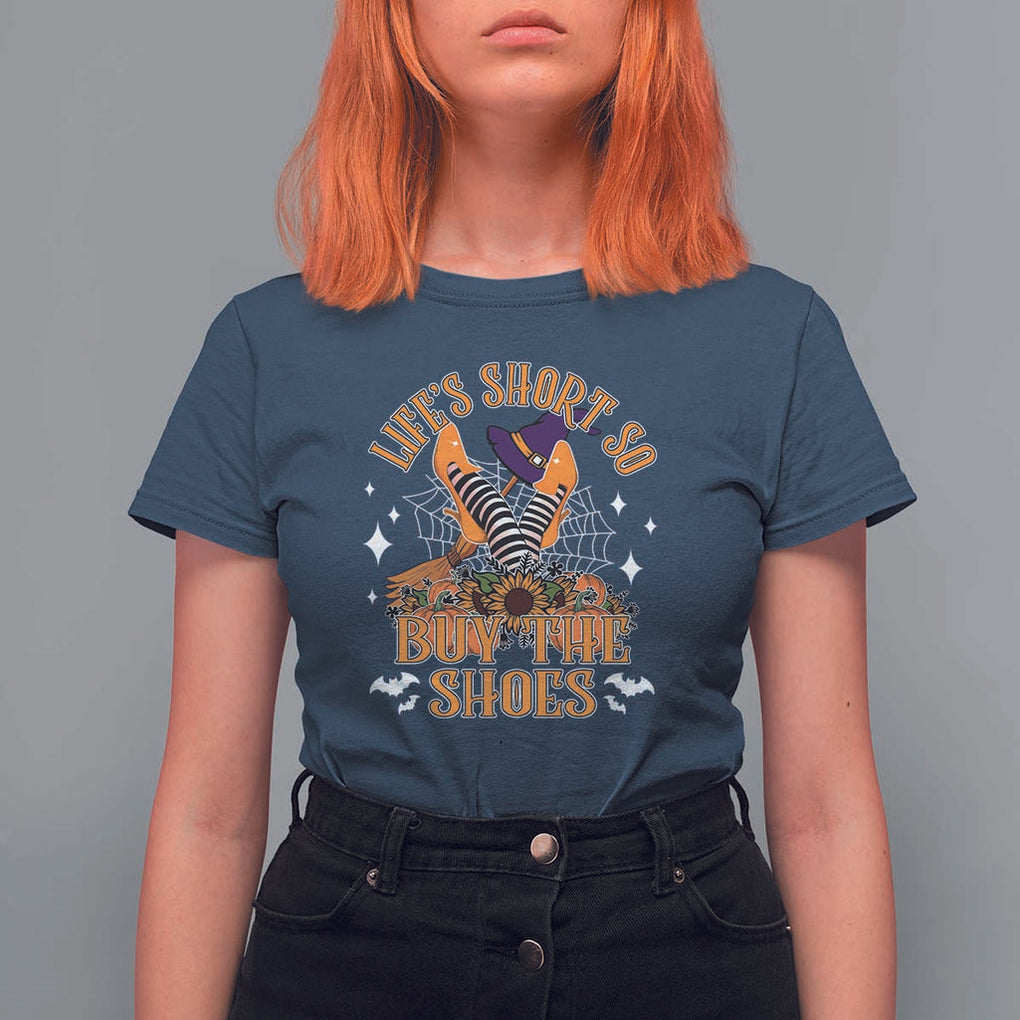 Halloween Witches T Shirt For Women Life's Short So Buy The Shoes Spider Web Fall Season TS11 Navy Print Your Wear