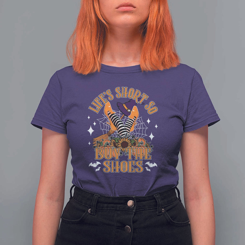 Halloween Witches T Shirt For Women Life's Short So Buy The Shoes Spider Web Fall Season TS11 Purple Print Your Wear
