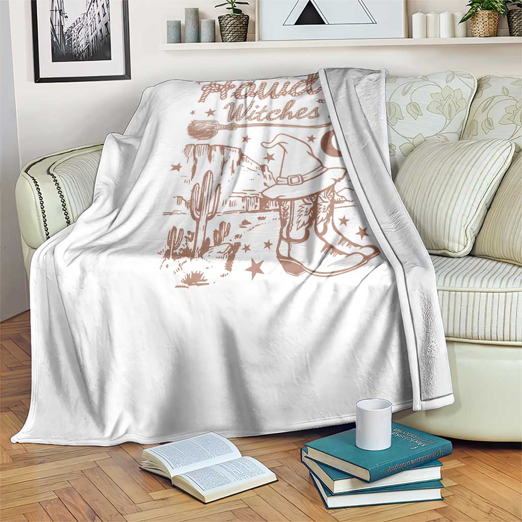 Halloween Cowgirl Throw Blanket Howdy Witches Retro Cowboy Boots Witch Hat Broom TS11 Print Your Wear