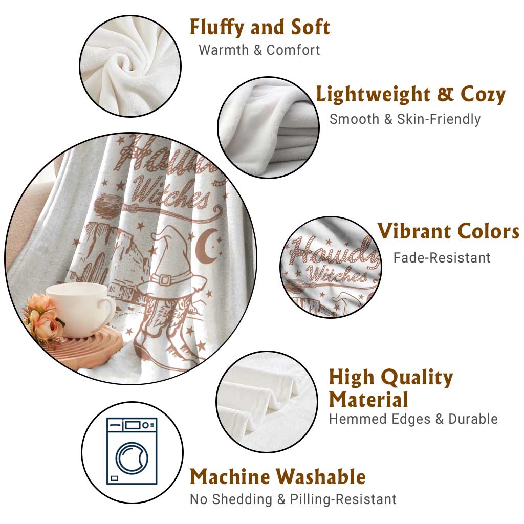 Halloween Cowgirl Throw Blanket Howdy Witches Retro Cowboy Boots Witch Hat Broom TS11 Print Your Wear