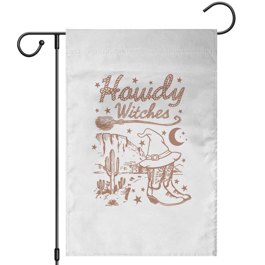Halloween Cowgirl Garden Flag Howdy Witches Retro Cowboy Boots Witch Hat Broom TS11 White Print Your Wear