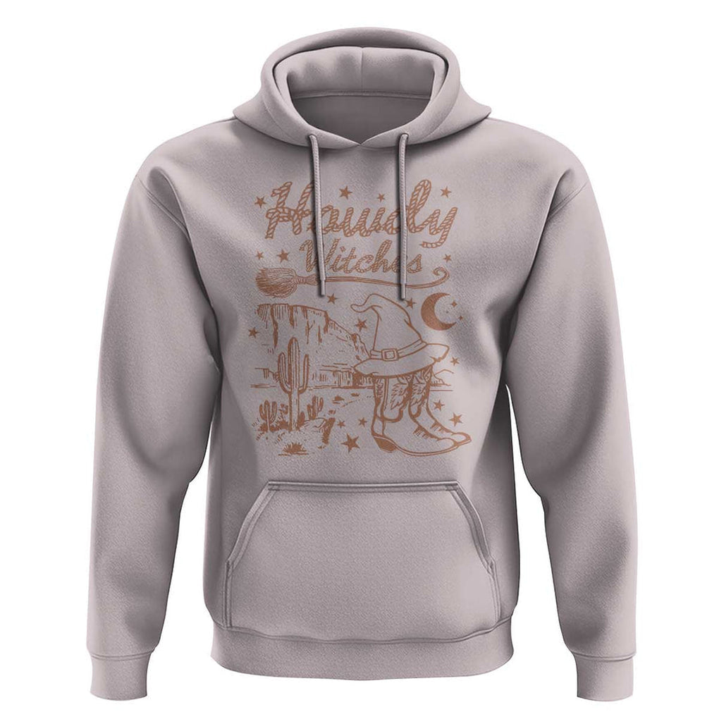 Halloween Cowgirl Hoodie Howdy Witches Retro Cowboy Boots Witch Hat Broom TS11 Ice Gray Print Your Wear