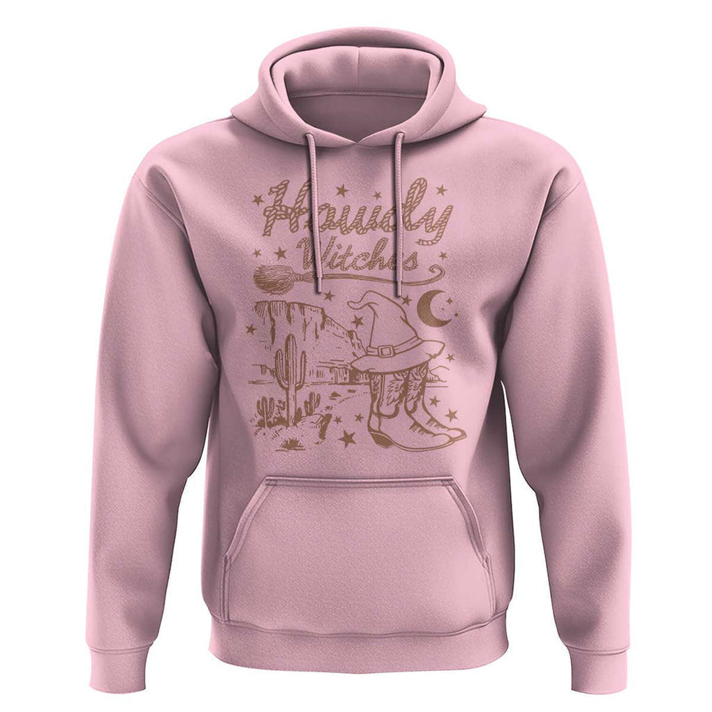 Halloween Cowgirl Hoodie Howdy Witches Retro Cowboy Boots Witch Hat Broom TS11 Light Pink Print Your Wear